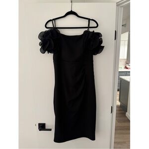 Le Chateau Black Dress with Floral Shoulder Details